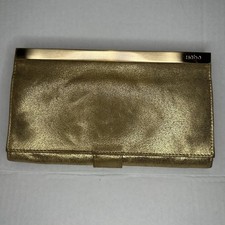 Hobo International Metallic Gold Leather Pleated Fold-Over Clutch Bag — listing 5