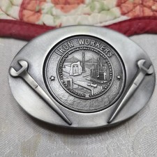 Ironworker "Hangin' Iron" Enameled Pewter Belt Buckle, Serial #1819 — listing 3
