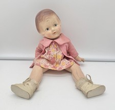 Vintage Composition Doll with Molded Painted Face, Floral Dress and Headscarf, listing 4