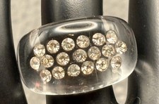 Vintage Clear Faceted Acrylic Lucite Ring Presentation Box with Black Velvet Insert