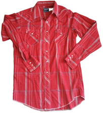 Wrangler Western Shirt Men's Short Sleeve Blue Plaid Pearl Snap — listing 3