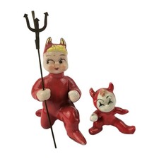 Pair of Vintage Devil / Pixie Ceramic Figurines, Black and Red Dancers — listing 3