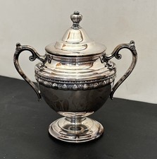 Vintage Silver-Plate Two-Handled Sugar Bowl with Repousse Melon-Lobed Body — listing 5