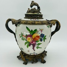 Ornate Porcelain and Brass Twin-Handled Urn Vase with Gold Damask Floral Decoration — listing 4