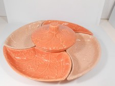 Vintage California Pottery Lazy Susan Chip & Dip Set with Figural Fruit Basket Bowl — listing 5