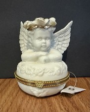 Porcelain Hinged Trinket Box with Praying Angel Figural Lid — listing 2