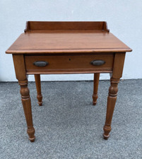 slant pine Vintage Colonial Style Pine Slant-Top Writing Desk with Chair and Wall Shelf — listing 4