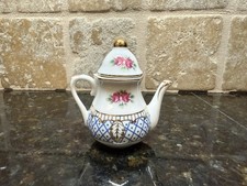 Miniature Porcelain Teapot with Iridescent Glaze and Applied Pink Roses — listing 2