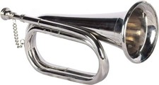 Vintage Brass Military-Style Bugle with Mouthpiece and Chain — listing 4