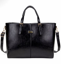 Badgley Mischka Black & Cognac Leather Winged Satchel Tote with Zip Expansion Gussets — listing 4