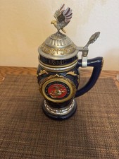 USMC Marines "The Few. The Proud." Ceramic Stein Coffee Mug, Navy Blue with Red Stripes and EGA Emblem — listing 4