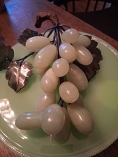 Vintage Chinese Carved Jade/Serpentine Grape Cluster with Metal Leaves — listing 5