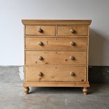Vintage Colonial Style Solid Pine Long Dresser with Brass Batwing Hardware
