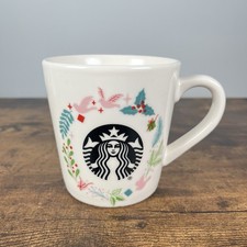 Starbucks 18 oz Holiday Ceramic Mug with Painted Red/Green Brushstroke Design and Siren Logo