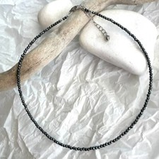 Vintage Hematite Beaded Necklace 28" with Black Onyx and Rhinestone Rondelle Spacers, Charcoal Gray — listing 5