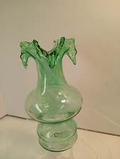 Pair of Vintage Forest Green Ruffled-Rim Squat Bud Vases — listing 3