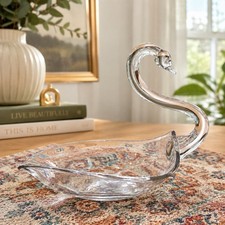 Elegant Depression-Era Glass Swan Console Bowl with Ring Handle — listing 6