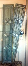 Vintage Leaded Beveled Glass Sidelight Window Panel with Oval Beveled Insets Lead came, 24-40 inches — listing 2