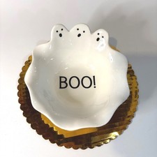 Halloween "BOO" Ceramic Bowl - Black Exterior with Orange Interior Rae Dunn / Magenta — listing 6