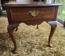 Queen Anne Style Round Cherry Side Table with Glass Top — listing 3