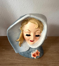 Vintage 1950s-60s Wales Lady Head Vase with Blue Flowers and Pink Bodice, Made in Japan — listing 3