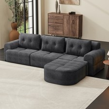 Two-Tone Chenille and Faux Leather Sectional Sofa with Chaise — listing 3
