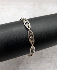 Vintage Ornate Silver-Tone Link Bracelet with Rhinestone Accents — listing 4