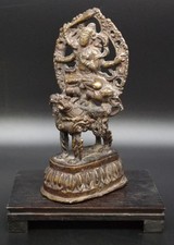 Bronze Figure of Manjushri (or Bodhisattva) Seated on a Lion with Flaming Mandorla — listing 5