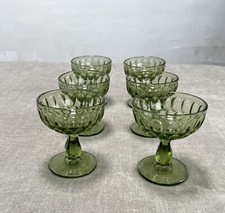 Vintage Green Thumbprint Pattern Footed Sherbet / Champagne Coupes, Pair