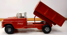 Vintage 1950s Buddy L Hydraulic Dump Truck, Pressed Steel Green Cab White Bed