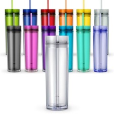 Double-Wall Acrylic Tumbler with Straw and Silicone Flower Straw Topper, Colorful Floral Print, ~24oz — listing 3