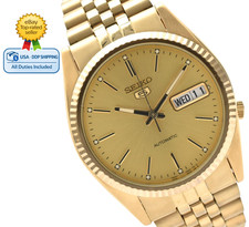 Vintage Seiko 5 Automatic Day-Date Wristwatch, Gold Dial, TV/Cushion Case — listing 4
