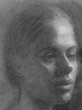 Original Charcoal Portrait of a Young Boy in Plaid Shirt, Signed 'David Hunt' — listing 2
