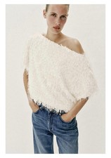 Zara Woman Camel Textured Knit Fringe-Trim Short Sleeve Sweater Top — listing 6