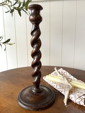 Pair of Antique English Oak Barley Twist Candlesticks