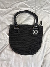Natural Crochet Tote Bag with Suede-Look Fabric Handle