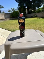 Pair of Japanese Sosaku Kokeshi Doll Heads / Turned Wood Lidded Boxes with Hand-Painted Floral Motif Solid with a peg hole — listing 6