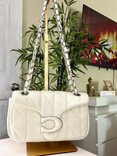 White Quilted Leather Handbag with Chain-Link Grommet Trim — listing 2