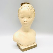 Vintage Chalkware Bust of a Young Girl with Braided Updo on Gilt Base — listing 3