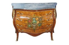 Antique Birdseye Maple Serpentine 4-Drawer Vanity Dresser with Lyre-Form Oval Mirror — listing 6