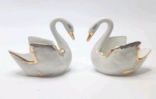 Limoges France Gold Gilt Porcelain Figural Swan Open Salt Cellar with Two Salt Spoons — listing 4