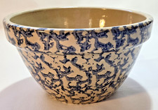 Vintage Blue and White Spongeware Ceramic Mixing/Serving Bowl, approx 12-14 inches — listing 5