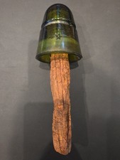Antique Aqua Green Glass Telegraph Insulator with Embossed Star, 4 inch
