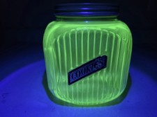 Vintage Uranium Green Glass Square Hoosier Canister Jar with Green Metal Lid — listing 4