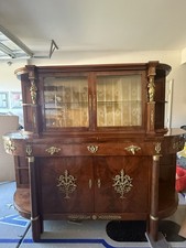 Antique French Empire / Restauration Mahogany Scroll-Arm Bergère Armchair with Leather Seat, listing 4