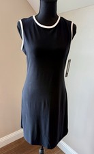 Nicole Miller Black Sleeveless Shift Dress with Circle Guipure Lace Trim at Neckline and Hem — listing 6
