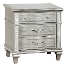 Silver Metallic Glam 3-Drawer Nightstand with Bun Feet — listing 3
