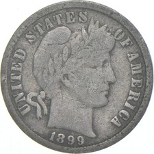 Barber Silver Dime (Liberty Head), 90% Silver, Heavily Circulated — listing 6