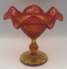 Amberina Ruffled Pedestal Compote / Footed Candy Dish with Ribbed Optic Pattern — listing 3