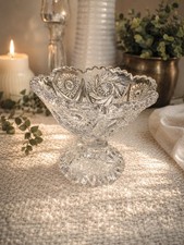 Vintage Pressed Glass Footed Compote with Painted Fruit and Leaf Design, Scalloped Rim — listing 3